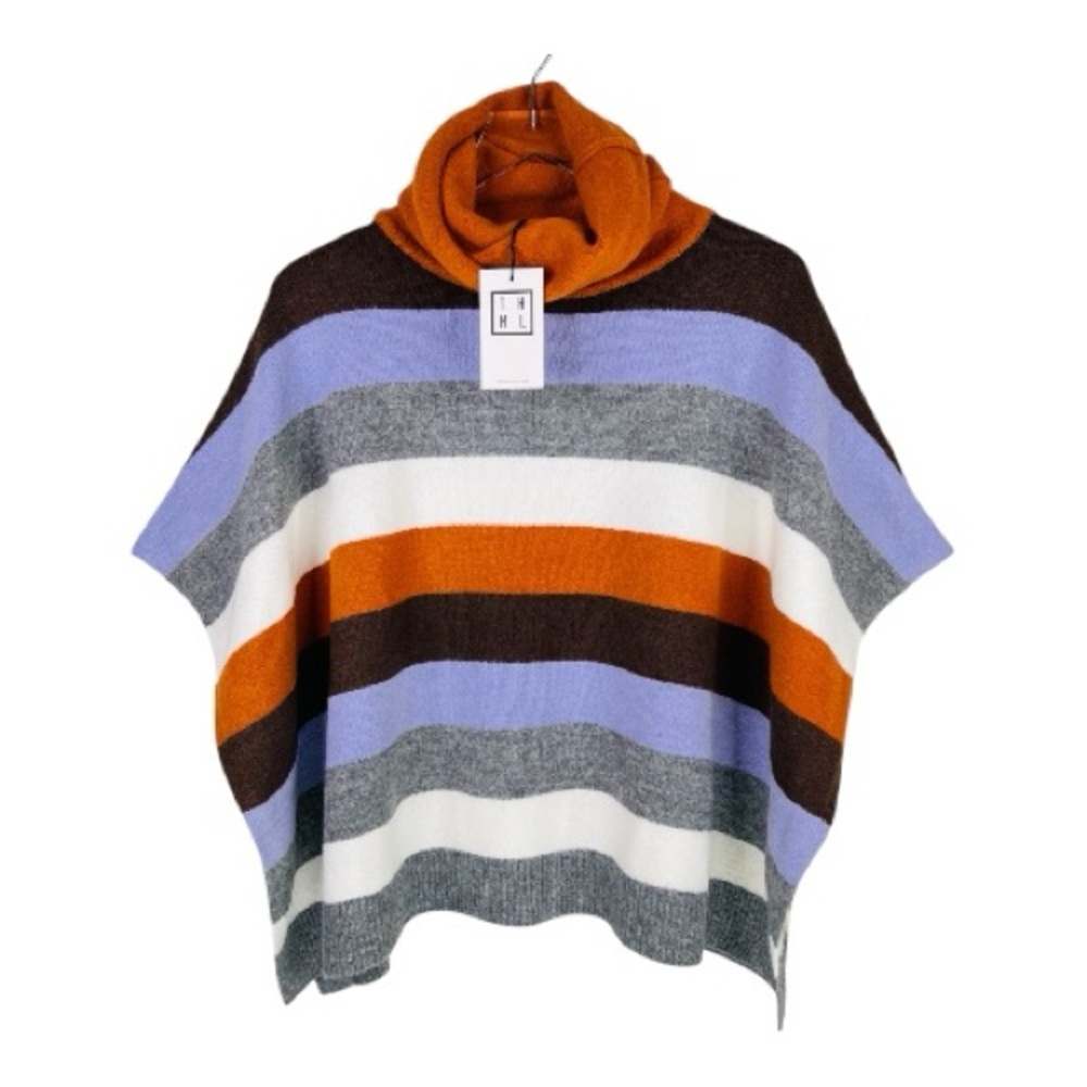 THML Clothing Co. Along For The Ride Rust Turtleneck Open Sides Striped Poncho